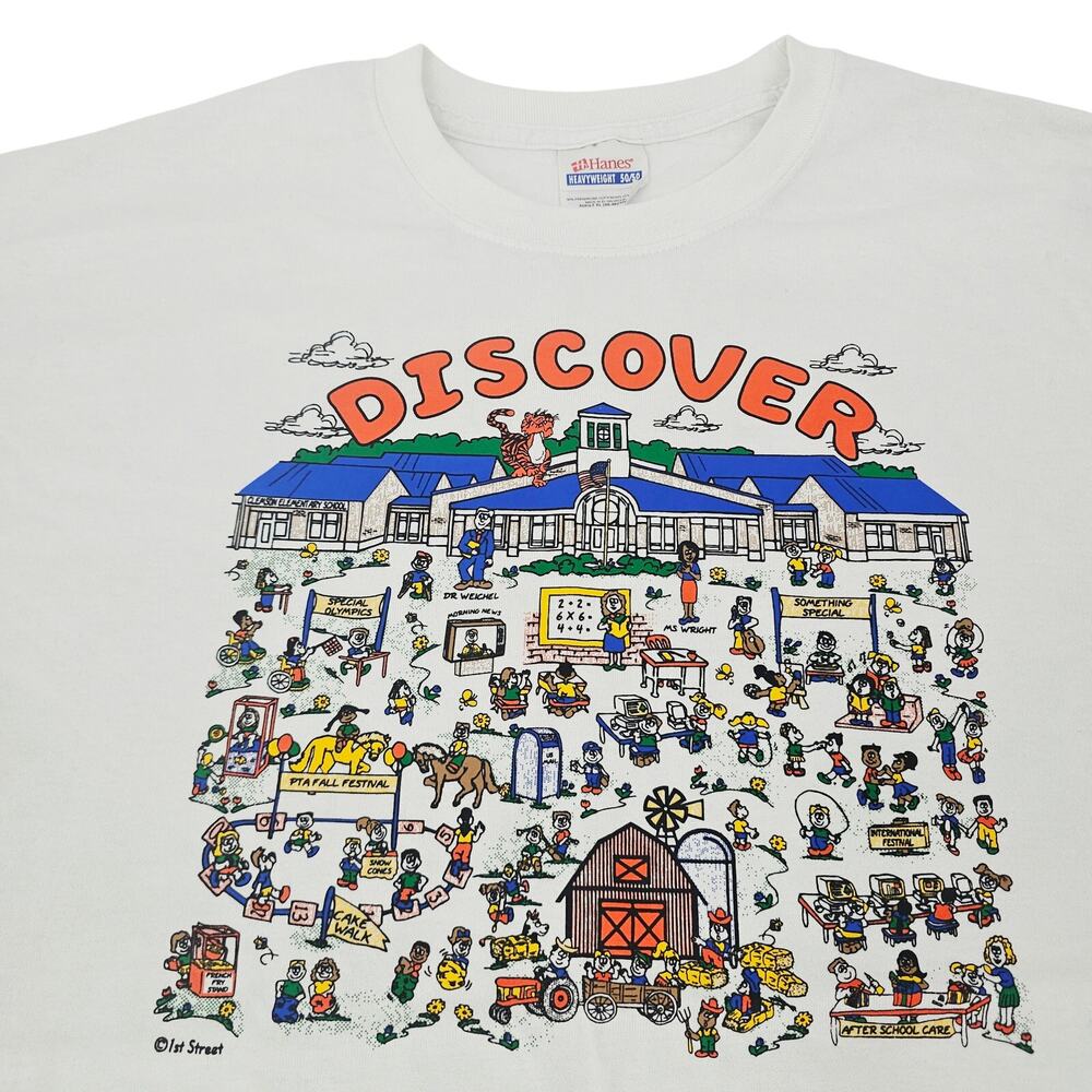 Vintage 90's single Stitch Discover School Teacher Graphic T-Shirt XL 4265